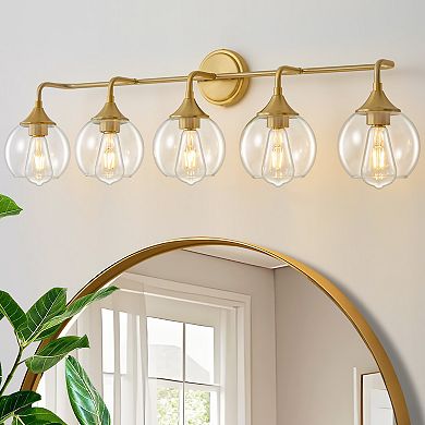 POWLIG 38.9" Vanity Light, 5-Light Dimmable Bathroom Fixture with Clear Glass Shades