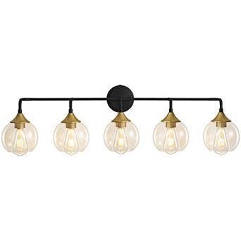 POWLIG 38.9" Vanity Light, 5-Light Dimmable Bathroom Fixture with Clear Glass Shades