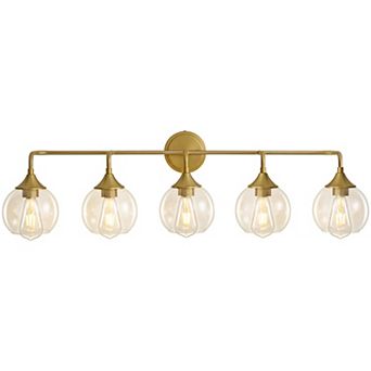 POWLIG 38.9" Vanity Light, 5-Light Dimmable Bathroom Fixture with Clear Glass Shades