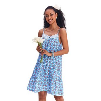Ekouaer Women's Cotton Lace Nightgown Sleeveless Sleep Dress Victorian Sleepshirt Button Strap
