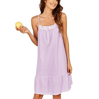Ekouaer Women's Cotton Lace Nightgown Sleeveless Sleep Dress Victorian Sleepshirt Button Strap