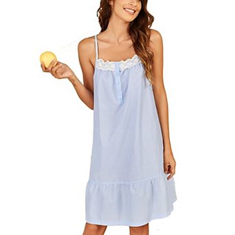 Ekouaer Women's Cotton Lace Nightgown Sleeveless Sleep Dress Victorian Sleepshirt Button Strap