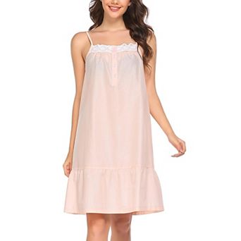 Ekouaer Women's Cotton Lace Nightgown Sleeveless Sleep Dress Victorian Sleepshirt Button Strap