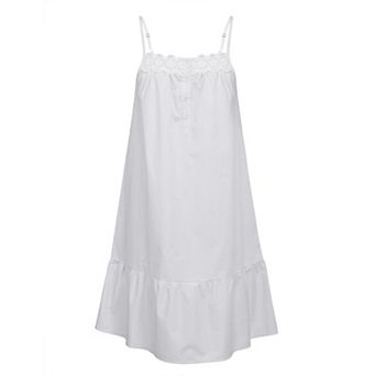 Ekouaer Women's Cotton Lace Nightgown Sleeveless Sleep Dress Victorian Sleepshirt Button Strap