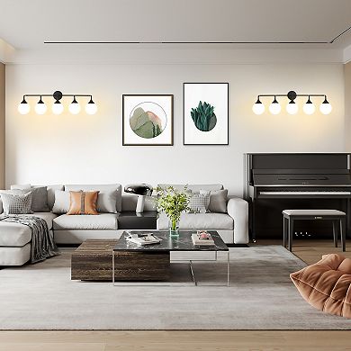 POWLIG 5-Light Dimmable Vanity Light 38.9" Modern Bathroom Fixture with 5.9" Opal Glass Globes