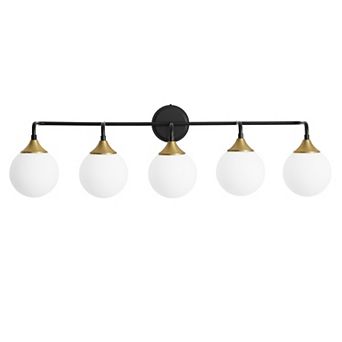 POWLIG 5-Light Dimmable Vanity Light 38.9" Modern Bathroom Fixture with 5.9" Opal Glass Globes