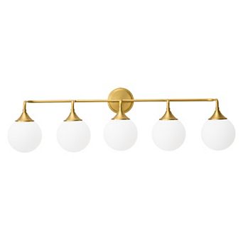 POWLIG 5-Light Dimmable Vanity Light 38.9" Modern Bathroom Fixture with 5.9" Opal Glass Globes