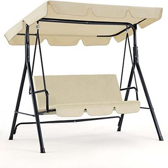 3 Person Metal Patio Swing with Removable Cushion Outdoor Porch Swing Chair