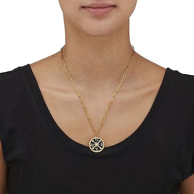 Crystal Gold Ion-Plated Compass Pendant Necklace, 19 Inches