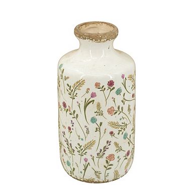 5.3x10.6" Ceramic Cylinder Vase with Multi-Colored Floral Motifs