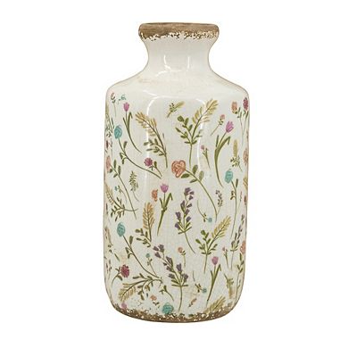 5.3x10.6" Ceramic Cylinder Vase with Multi-Colored Floral Motifs