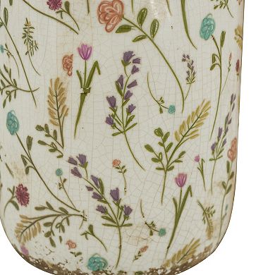 5.3x10.6" Ceramic Cylinder Vase with Multi-Colored Floral Motifs