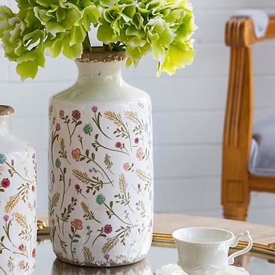 5.3x10.6" Ceramic Cylinder Vase with Multi-Colored Floral Motifs