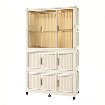 Portable Wardrobe Closet Storage Organizer 9 Magnetic Doors-9 Cubes 1 Hanging Rod,6 pc hangers