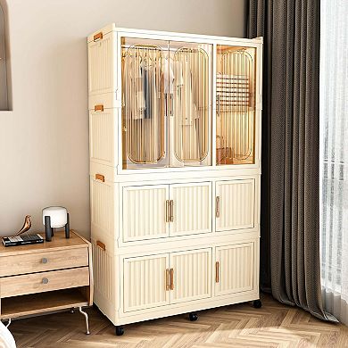 Portable Wardrobe Closet Storage Organizer 9 Magnetic Doors-9 Cubes 1 Hanging Rod,6 pcs hangers