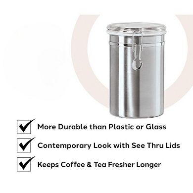 Great Ambitions 62oz Coffee Canister, Airtight Stainless Steel with Clear Top,Size 5" x 7.5".