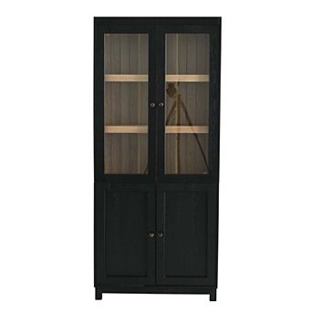 Ash Wood Grain Display Cabinet Bookcase with Glass Doors