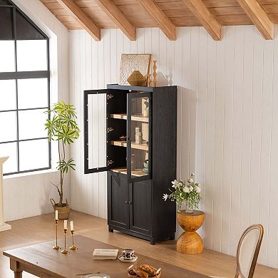 Ash Wood Grain Display Cabinet Bookcase with Glass Doors