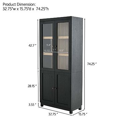 Ash Wood Grain Display Cabinet Bookcase with Glass Doors