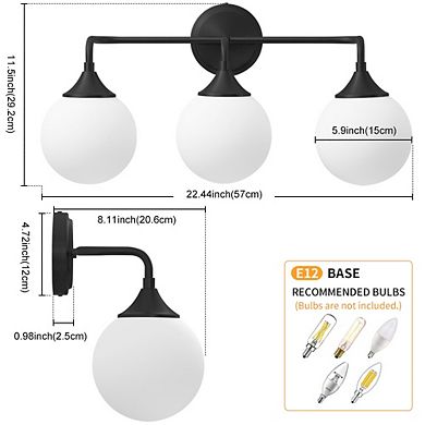 POWLIG 3-Light Dimmable Vanity Light 22.44" Modern Bathroom Fixture with 5.9" Opal Glass Globes