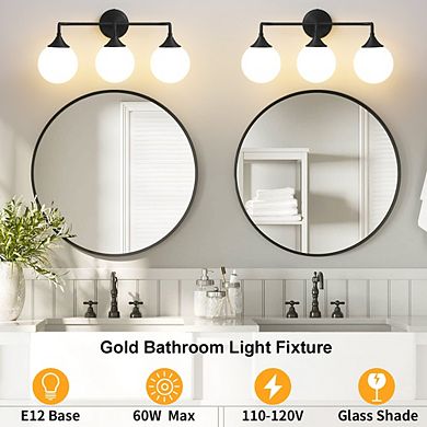 POWLIG 3-Light Dimmable Vanity Light 22.44" Modern Bathroom Fixture with 5.9" Opal Glass Globes
