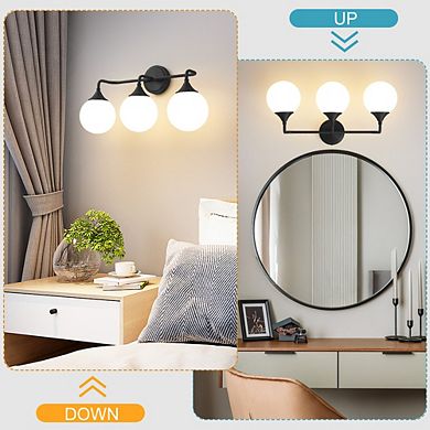 POWLIG 3-Light Dimmable Vanity Light 22.44" Modern Bathroom Fixture with 5.9" Opal Glass Globes
