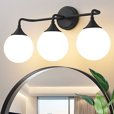 POWLIG 3-Light Dimmable Vanity Light 22.44" Modern Bathroom Fixture with 5.9" Opal Glass Globes