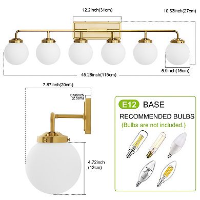 POWLIG 45.28" Vanity Light Fixture, 6-Light Bathroom Mirror Lighting with Milk White Glass Shades
