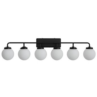 POWLIG 45.28" Vanity Light Fixture, 6-Light Bathroom Mirror Lighting with Milk White Glass Shades