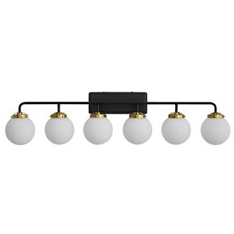 POWLIG 45.28" Vanity Light Fixture, 6-Light Bathroom Mirror Lighting with Milk White Glass Shades