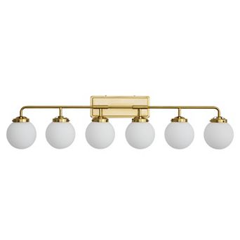 POWLIG 45.28" Vanity Light Fixture, 6-Light Bathroom Mirror Lighting with Milk White Glass Shades