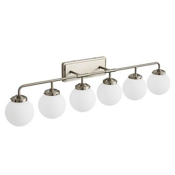 POWLIG 45.28" Vanity Light Fixture, 6-Light Bathroom Mirror Lighting with Milk White Glass Shades