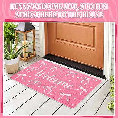 Bowknot Polka Dot Door Mat 18x30 Inches Indoor Outdoor Welcome Mat