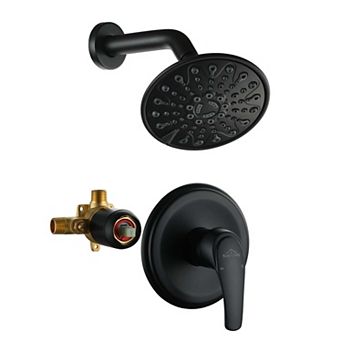 6-Spray Patterns with 2.1 GPM 6 in Wall Mount Rain Fixed Shower Head with Single Handle and Valve
