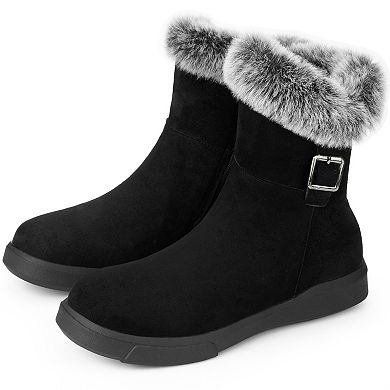 Women's Pull on Buckle Shoes Fluffy Winter Snow Boots Flat Boot
