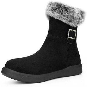 Women's Pull on Buckle Shoes Fluffy Winter Snow Boots Flat Boot