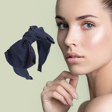 Exquisite Denim Bow Headbands Deep Blue 1 Pc