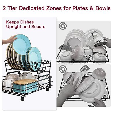 2-Tier Compact Dish Rack for Small Kitchens: Rust-Resistant, Space-Saving, Modern Design