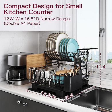 2-Tier Compact Dish Rack for Small Kitchens: Rust-Resistant, Space-Saving, Modern Design
