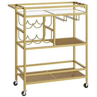 3 tier Kitchen Cart with Wheels for Wine, Glasses, and Snacks