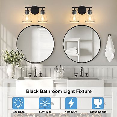 POWLIG 14" Modern Vanity Light, 2-Light Dimmable Bathroom Fixture with Clear Cone Glass Shades