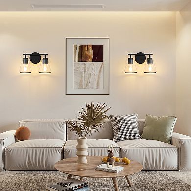 POWLIG 14" Modern Vanity Light, 2-Light Dimmable Bathroom Fixture with Clear Cone Glass Shades