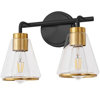 POWLIG 14" Modern Vanity Light, 2-Light Dimmable Bathroom Fixture with Clear Cone Glass Shades