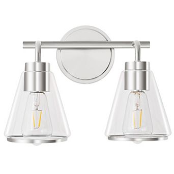 POWLIG 14" Modern Vanity Light, 2-Light Dimmable Bathroom Fixture with Clear Cone Glass Shades
