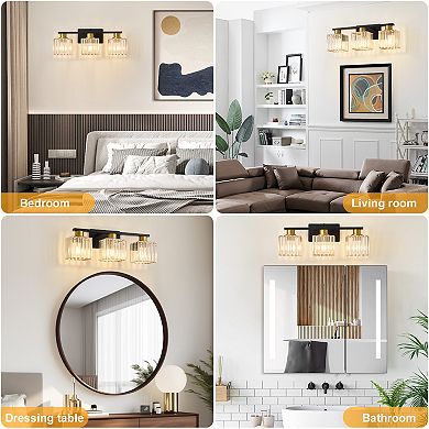 POWLIG 21" 3-Light Bathroom Vanity Light with Square Crystal Shades - Modern Luxury Lighting