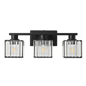 POWLIG 21" 3-Light Bathroom Vanity Light with Square Crystal Shades - Modern Luxury Lighting