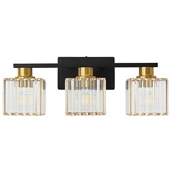 POWLIG 21" 3-Light Bathroom Vanity Light with Square Crystal Shades - Modern Luxury Lighting