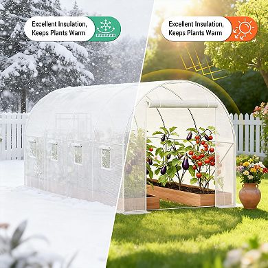 14.6x6.4x6.3 Ft Greenhouse for Outdoors, Large Walk-in Heavy Duty Galvanized Steel Frame