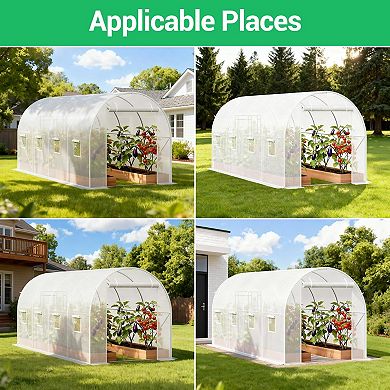 14.6x6.4x6.3 Ft Greenhouse for Outdoors, Large Walk-in Heavy Duty Galvanized Steel Frame