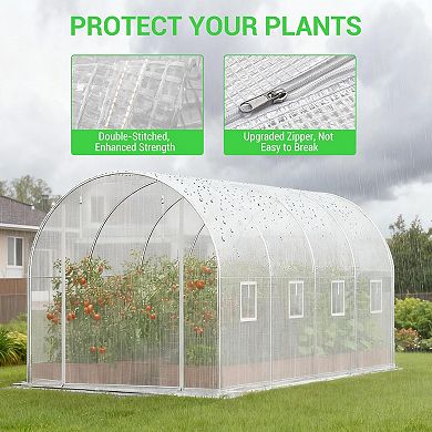 14.6x6.4x6.3 Ft Greenhouse for Outdoors, Large Walk-in Heavy Duty Galvanized Steel Frame